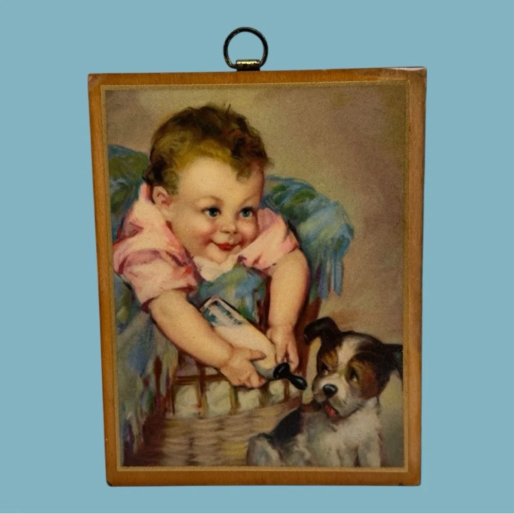Vintage Picture Laurette Patten 1930s 1940s Baby Bottle Puppy Wall Art Nursery - Picture 1 of 12